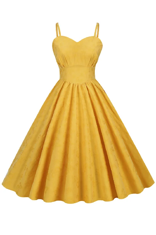 Hepburn Retro High Waist Yellow 1950s Dress