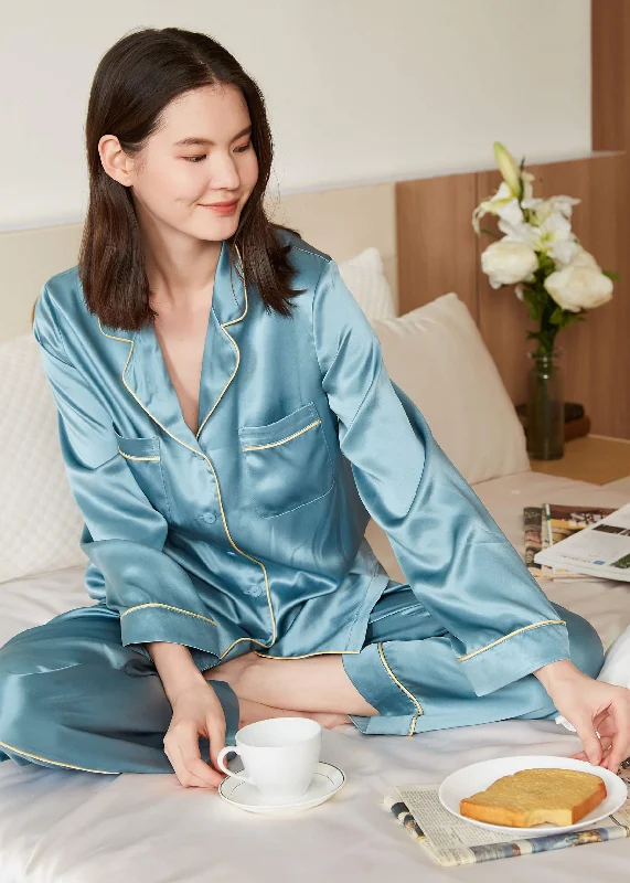 Women's 22MM Gold Piping Silk Pajamas Set